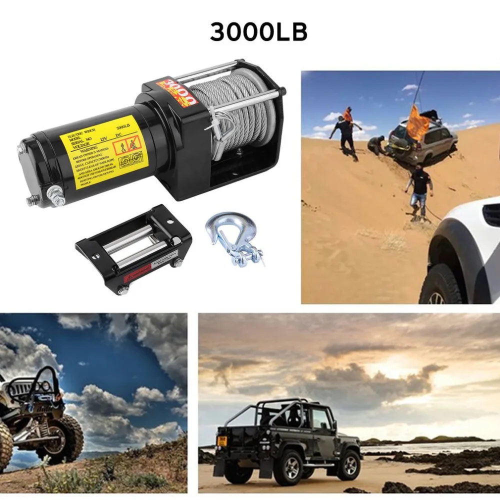 

Newest 12V 3000LB Heavy Duty Recovery Electric ATV UTV Rope Cable Winch Wireless Remote Truck Boat Trailer Lifting Sling