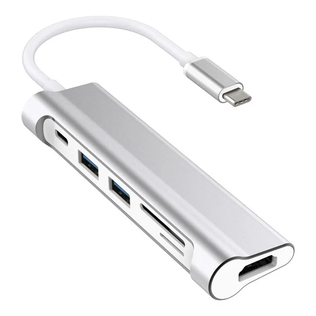 Док-станция для ноутбука YUNCLOUD USB C-USB 3,0/HDMI/Кардридер/PD Зарядка для MacBook samsung Galaxy S9/S8 huawei USB C док-станция - Цвет: Серебристый