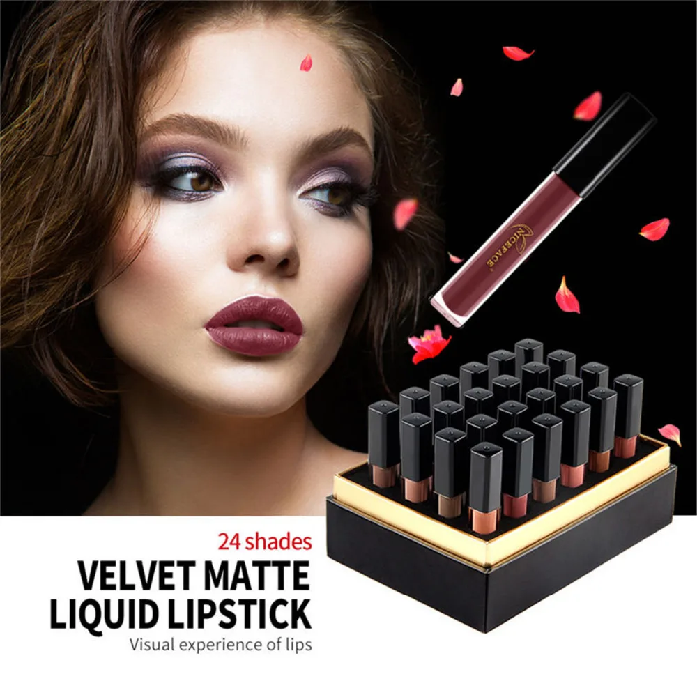 

Niceface Lip Stick 24 Shades Matte Nude Liquid Lipstick Long Lasting Waterproof Pigment Matte Makeup Lip Gloss Set