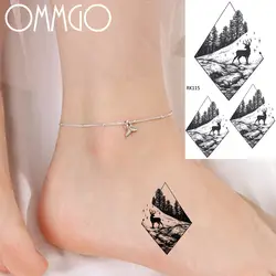 OMMGO геометрические ромбы Временные татуировки для женщин поддельные татуировки наклейки водонепроницаемый черный лес олень руки