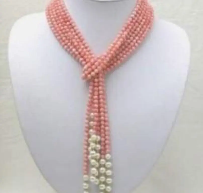 

50 inch 5mm Pink Coral Freshwater Pearl Necklace AAA AAA