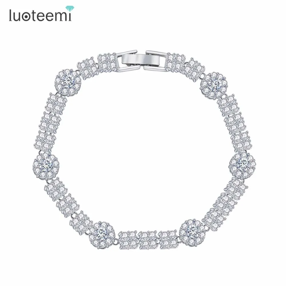 LUOTEEMI Brand Luxury Round High Quality AAA Cubic Zircon Link Chain Charming Bracelet for Women Wedding Bangle Jewelry Gifts | Украшения и