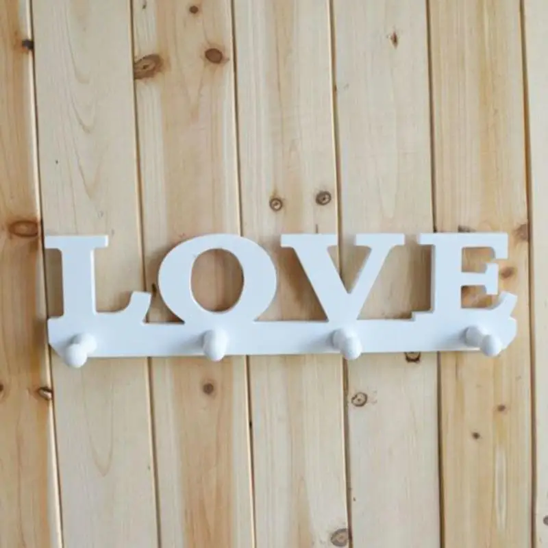 DIY 1pc White 4Hooks Love Clothes Robe Hat Towel Bag Key Holder Wall Hanger