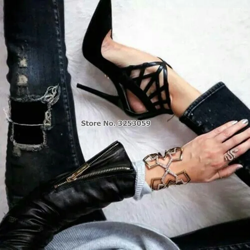 ALMUDENA/женские черные замшевые туфли-лодочки на шпильке с острым носком; пикантные модельные туфли с вырезами; обувь для торжеств в стиле пэчворк; Прямая поставка; высокий каблук