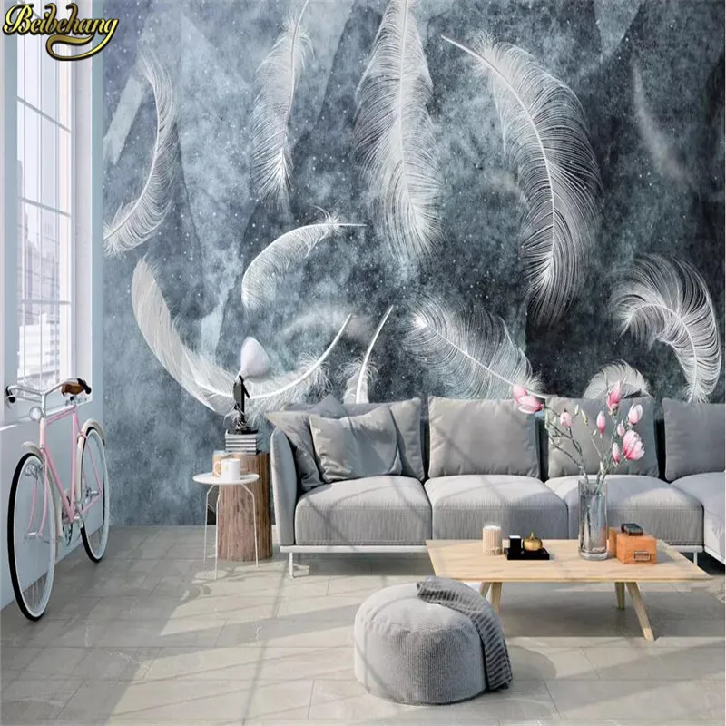 beibehang Custom wallpaper 3D modern minimalist Nordic abstract watercolor hand-painted feather TV mural background wall paper