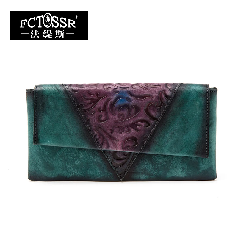 Embossed Genuine Leather Women Wallets 2018 Handmade Panelled Wallet Credit Card Holder Lady ...