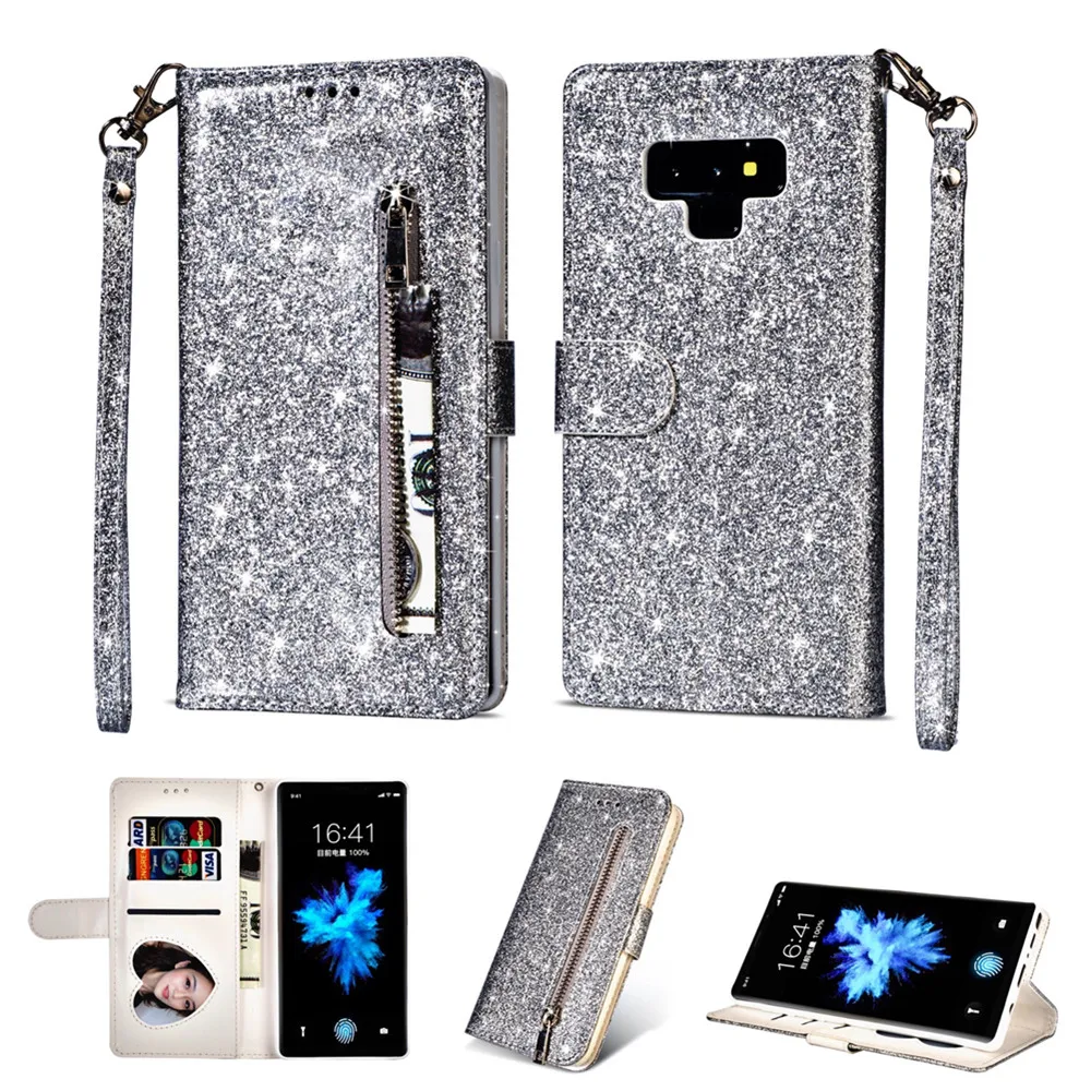 Чехол для телефона для Samsung Galaxy S6 S7 S8 S9 Plus Edge Note 8 9 с IMD Глянцевая искусственная кожа сумка на молнии Флип кошелек