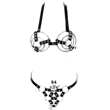 Черный комплект поводков из искусственной кожи для тела, бюстгальтер в клетку, сексуальный пояс, Фетиш нижнего белья для женщин, готичный лиф, праздничная танцевальная одежда