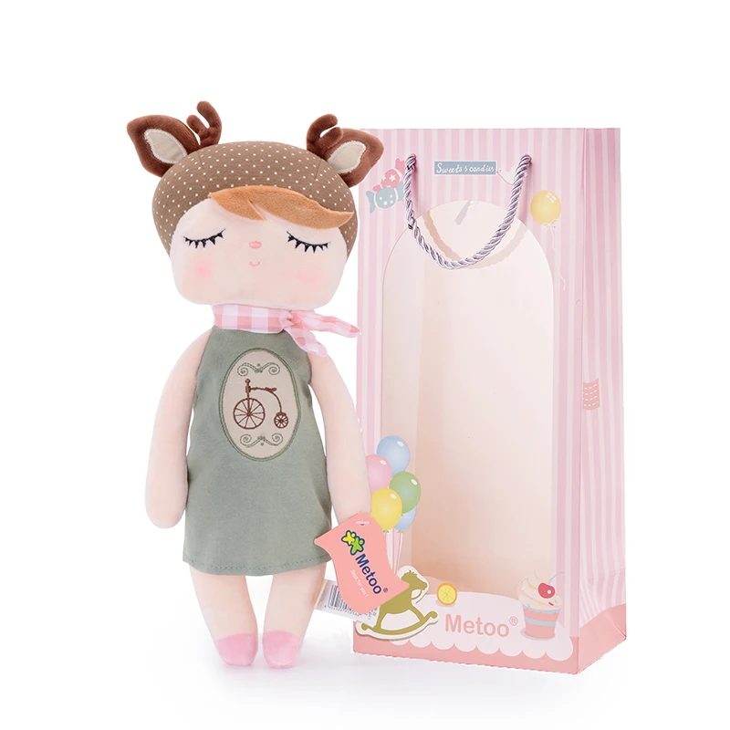 

METOO Angela Dolls Plush Deer Toys Rag Girl Doll Wear Pattern Skirt Stuffed Gift Toys For Kids Children 13*5" With Gifts Box