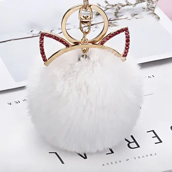 Lovely Bunny Bag Pendant Girl Pink Cat Ears Wallet Fur Ball Pompon Accessories Faux Rabbit Fox Hair Woman Purse Handbag Pendant faux fur overlay slippers with rabbit ears