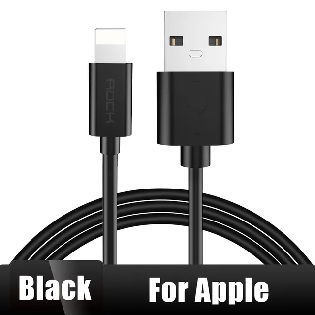 ROCK USB кабель для iPhone X, 8, 7, 6, быстрое зарядное устройство, Micro USB кабель для samsung, Xiaomi, usb type-c, кабели для мобильных телефонов - Цвет: iOS Black