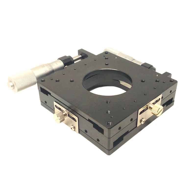 

PT-XY125 manual XY translation stage, two-axis hollow stage, table top 100*100mm, stroke +-12.5mm minimum reading 10um