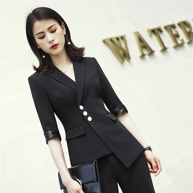 Ladies Black Half Sleeve Blazers Formal Women Business Jackets Coat