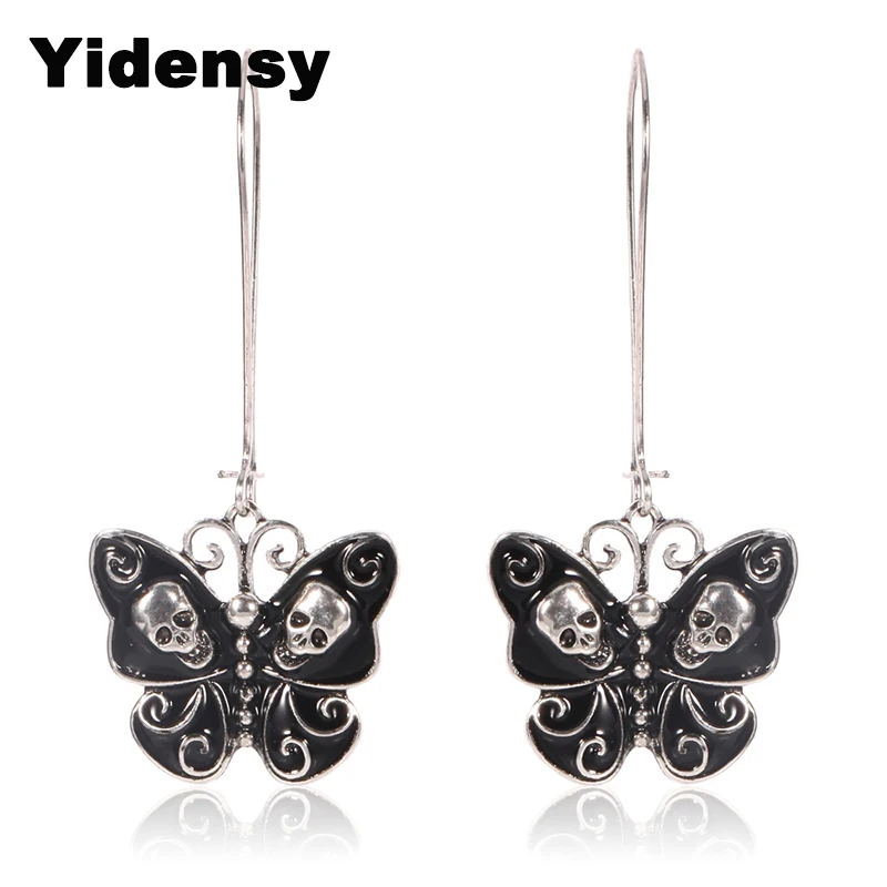 

Yidensy Fashion Long Wire Earrings Black Butterfly Animal Skull Hollow Charms Drop Earrings for Punk Women Female Ear Jewelry