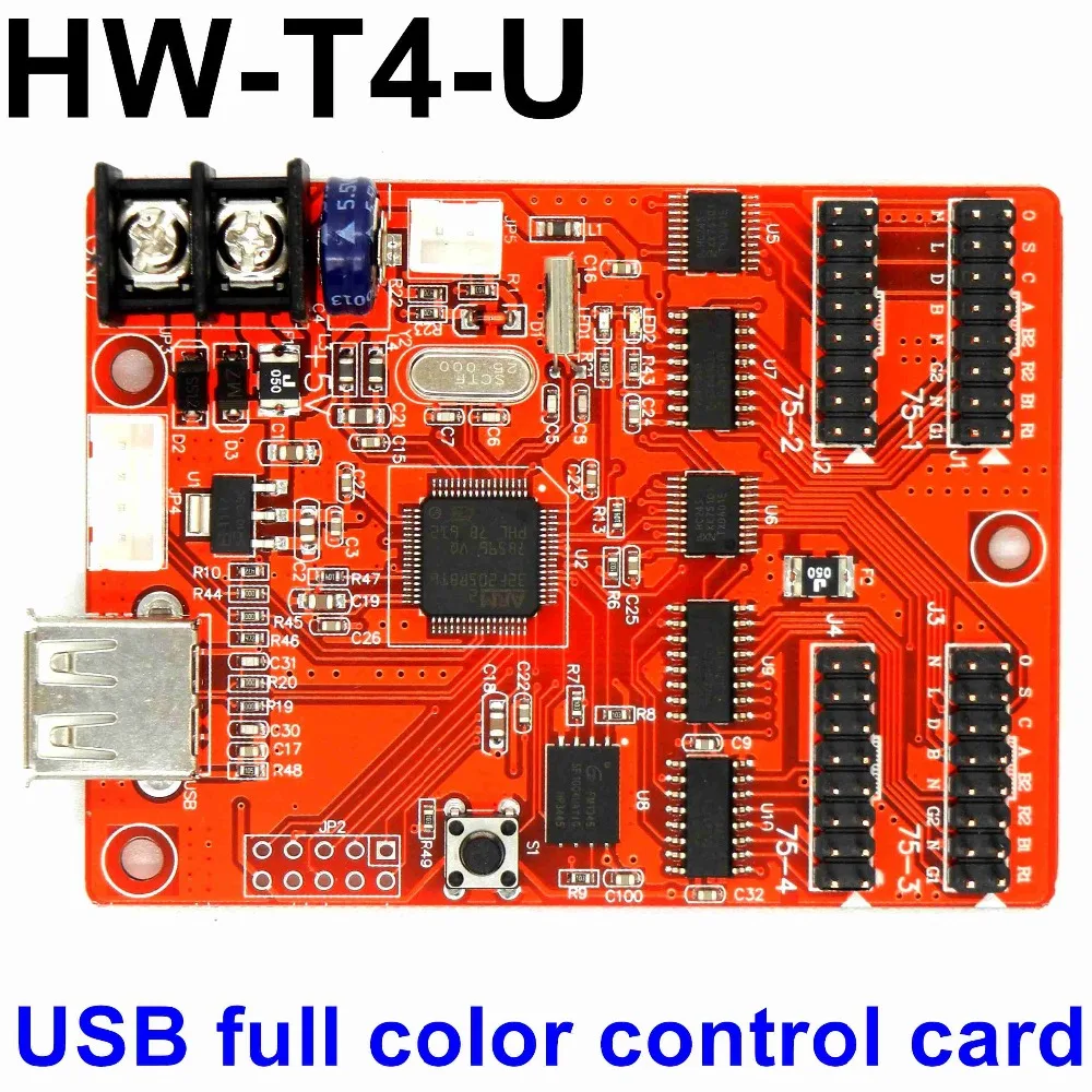 

HW-T4-U USB asynchronous full color led control card 512*16,128*64 pixels P10,P5,P6 display led sign controller with 4*hub75port