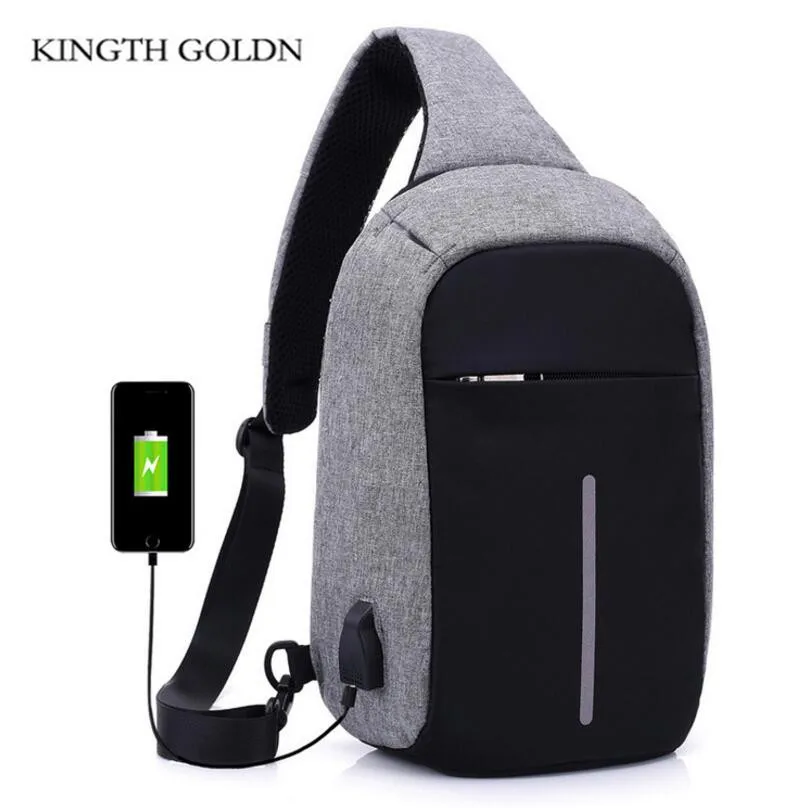 

KINGTH GOLDN USB Charging Male Chest Bag Crossbody Bag Men Messenger Shoulder Bags Casual Women Single Shoulder Strap Pack