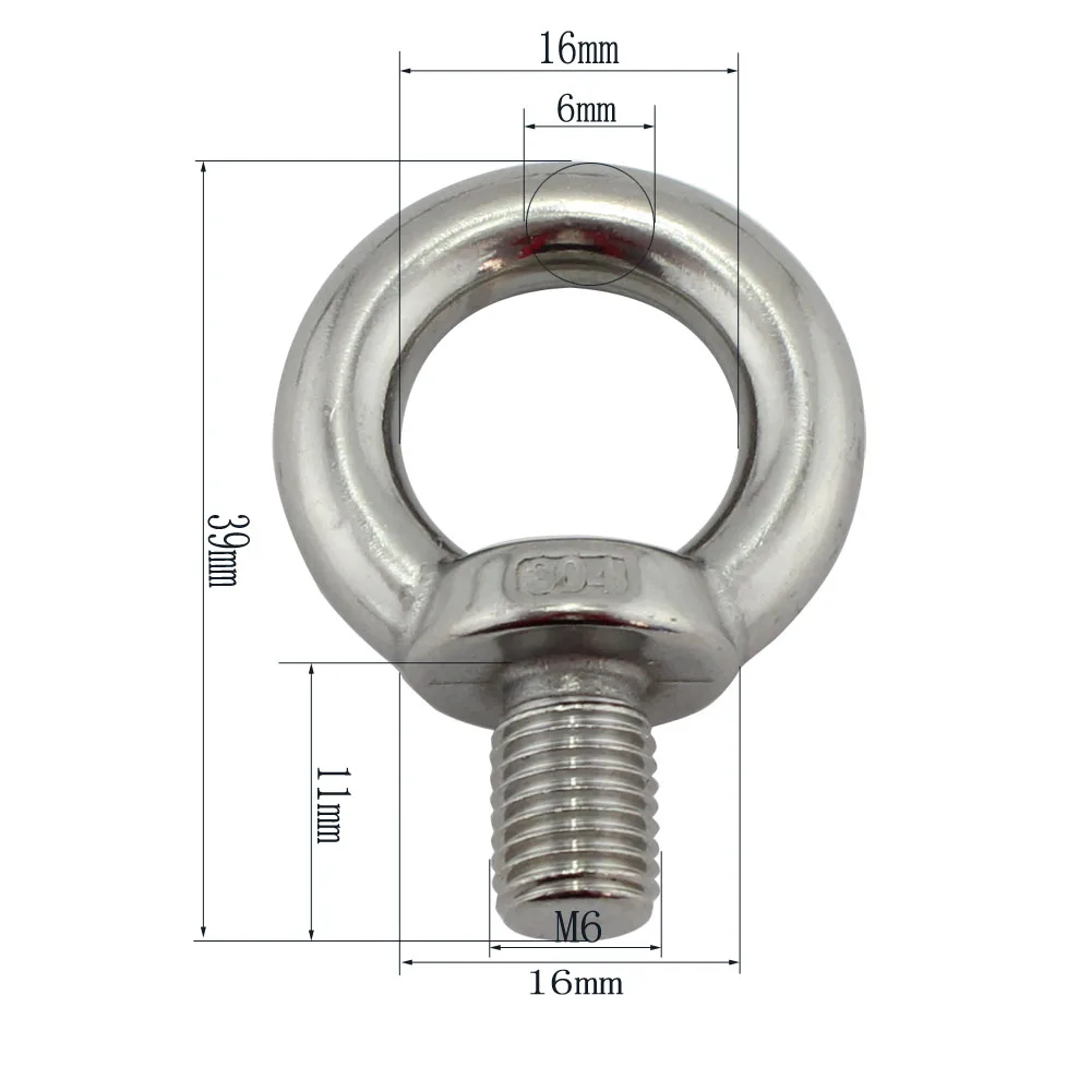 

Stainless Steel Marine Grade DIN580 Eye Bolt Marine Lifting Eye Bolt Ring Screw Loop Hole for Cable Rope 10pcs M6