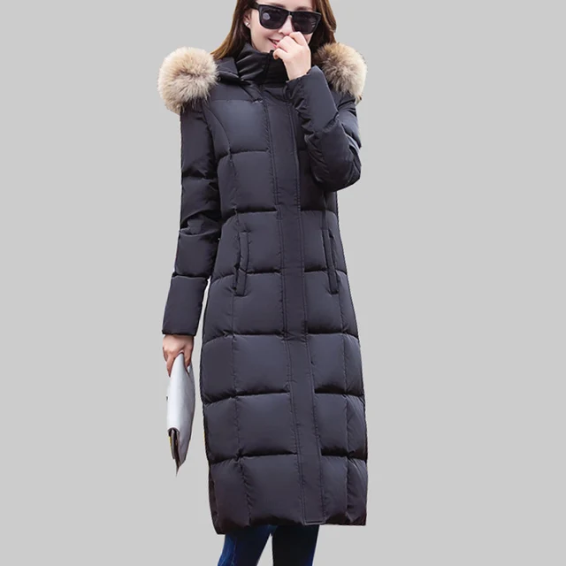 2016 Korean Slim Nagymaros Collar Hooded Jacket Women Winter Duck Down Coat Female Long Over Knee Thick Plus Size Parkas JA668