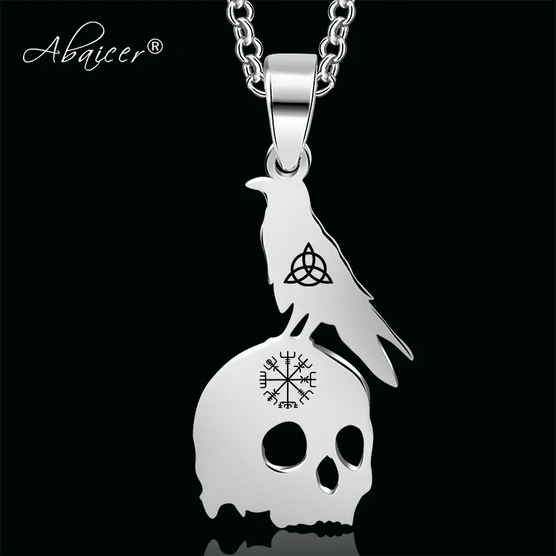Abaicer-Viking Odins защита sigili Raven на черепе ожерелье из нержавеющей стали