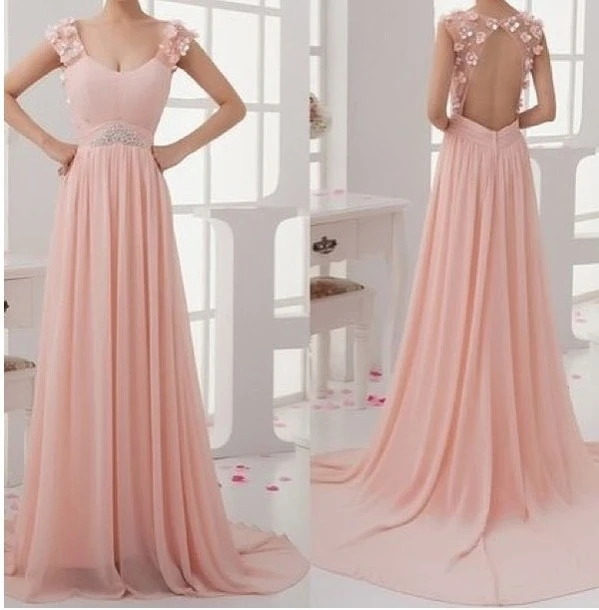 flower applique chiffon gown