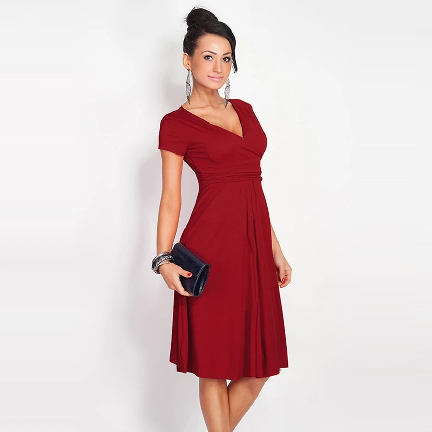

7 color S-XXL 2016 fashion design Western women pleated dress deep V-neck lady sexy vestidos girls summer dresses drop shipping