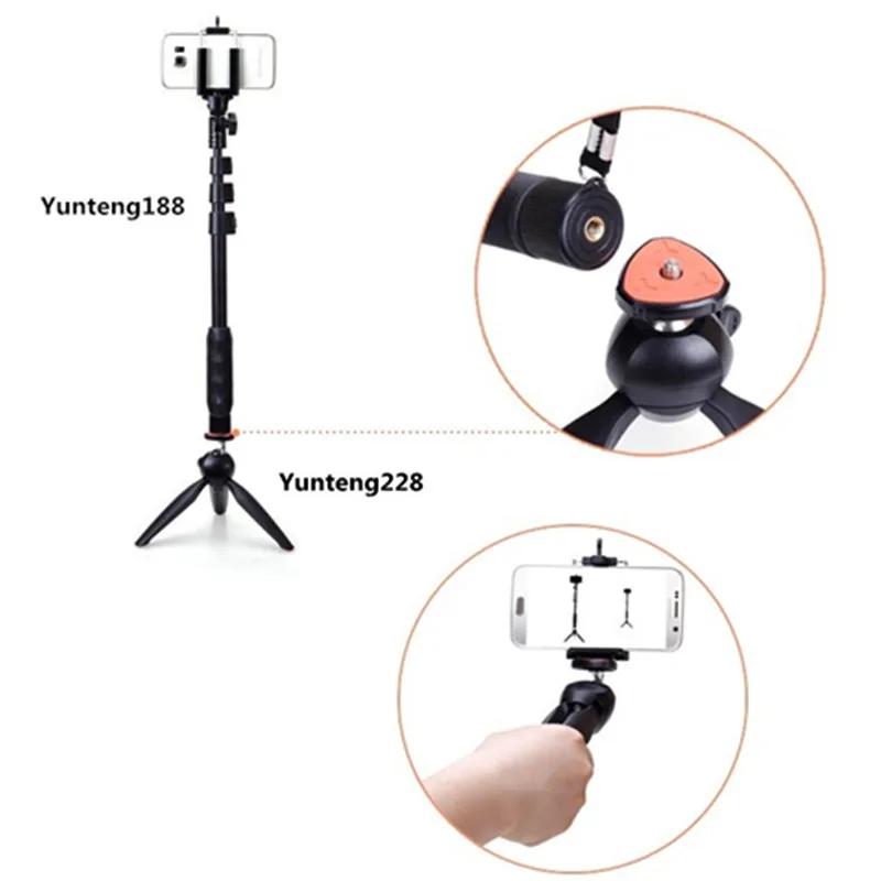 Мини штатив Yunteng 228 Triped + зажим для телефона Настольный Штатив мини