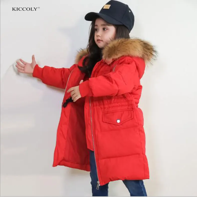 

KICCOL New 2018 Korean Children's Thick Down Jacket Baby Girls Fur Collar Hooded Coats Kids Long Winter Outwear For Teens 5-14T