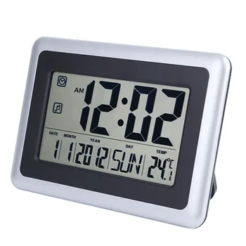 

Large Screen LCD Digital Alarm Clock Wall Clock with Time Date Year Temperature Display Battery Operated