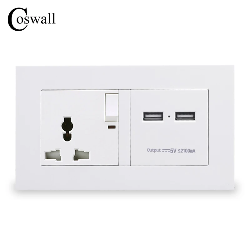 COSWALL 13A универсальная настенная розетка с 3 отверстиями двойным usb портом для