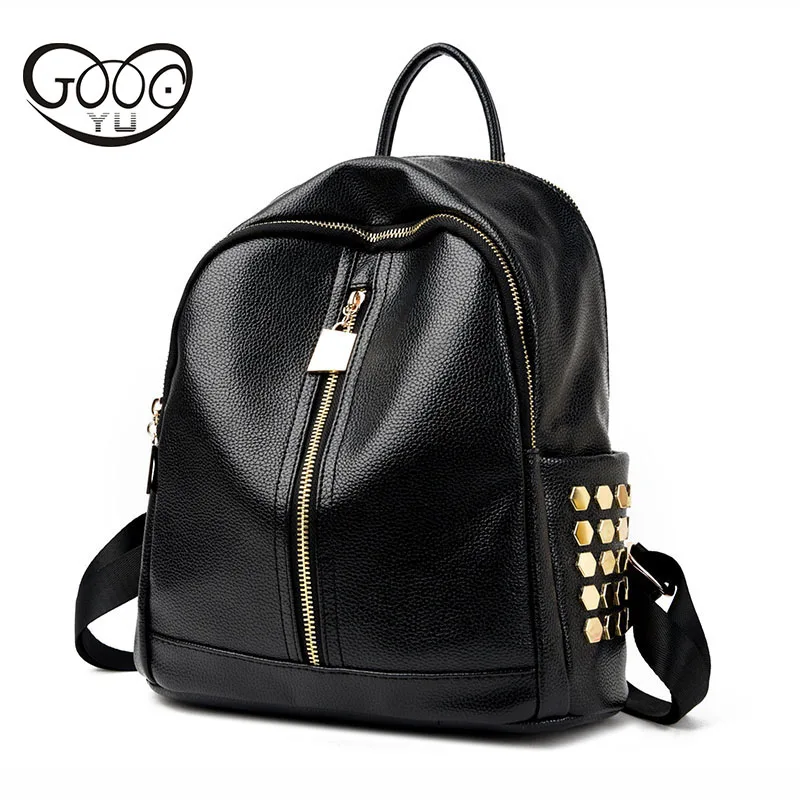 GOOG YU leather backpack women luxury brand shoulder bags simple solid color Exquisite hardware rivets