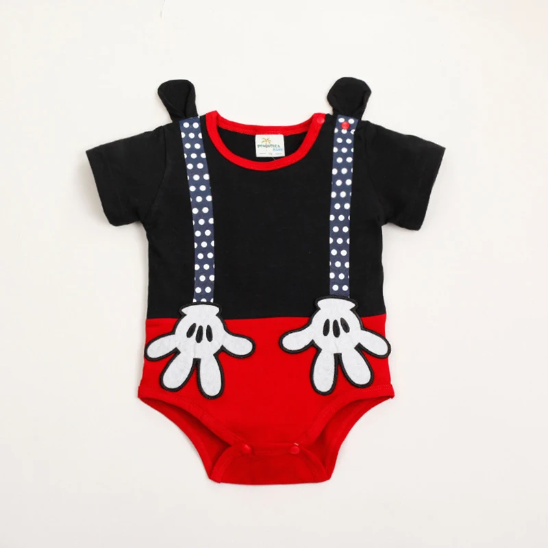 Летнее платье-комбинезон с мультипликационным принтом для малышей, детский короткий комбинезон с Микки Маусом, комбинезон в горошек с бантом и принтом Минни, комбинезон для новорожденных мальчиков 6, 12, 18 месяцев - Цвет: Baby Romper 3