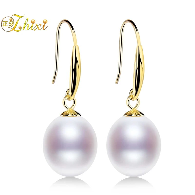 ZHIXI Genuine 18K Gold Jewelry Natural Pearl Earrings For Women White Real Fresh water Pearl Drop Earrings Classic Gift ZXE235 ZHIXI Genuine 18K Gold Jewelry Natural Pearl Earrings For Women White Real Fresh water Pearl Drop Earrings Classic Gift ZXE235