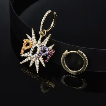 

[MeiBaPJ]Real 925 Sterling Silver Yellow Gold Color Asymmetric Letters Pop Earrings Multicolor Cubic Zirconia Women Jewel