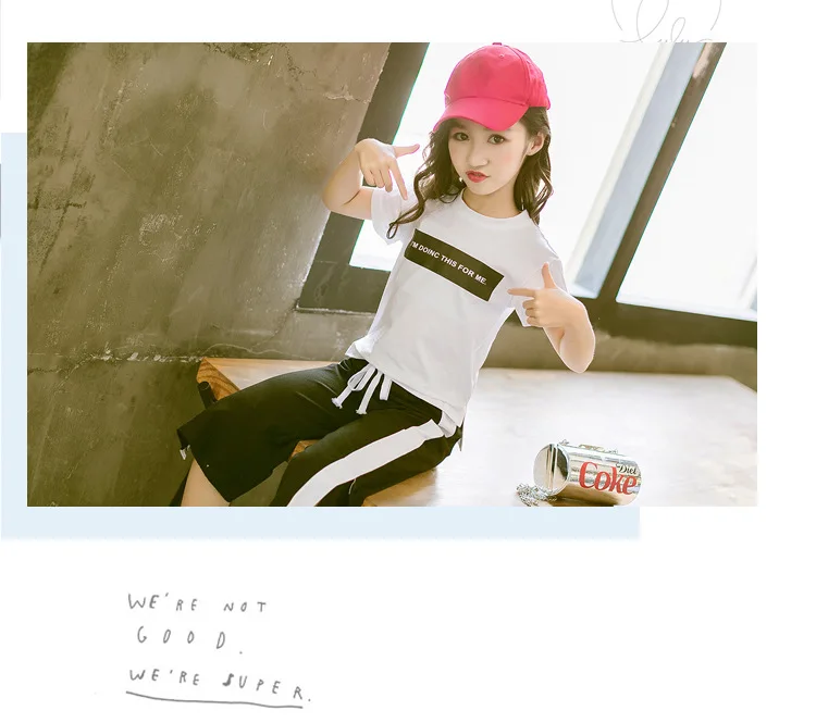 Soft Cotton Teenage Girls Clothing Set 2019 Summer Letter Print Tshirt Tops Pants 2-piece Kids Clothes Suit For Children Outfits (18)