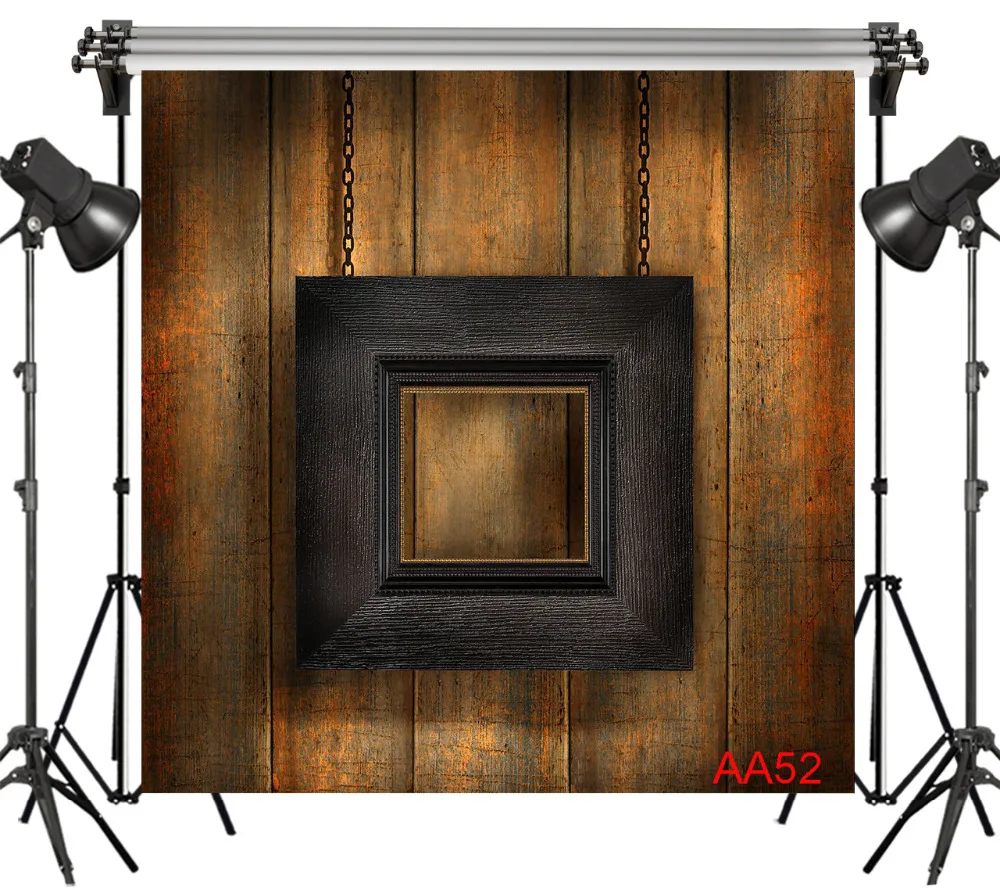 LB Polyester & Vinyl Retro Interior Vintage Black Wooden Picture Frame Backgrounds For Photo Studio Photography Backdrops Decor