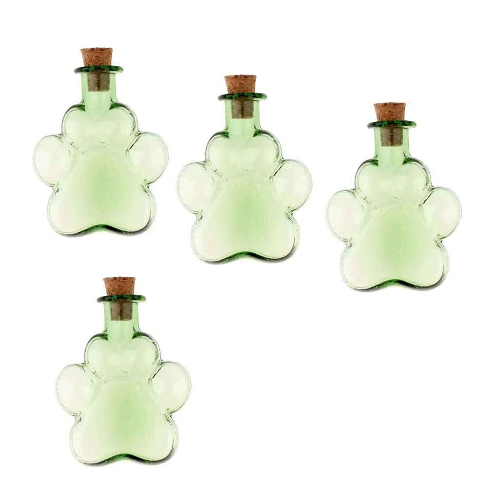 4Pcs Mini Paw Empty Glass Wishing Bottle Vial Pendant Charms Jars with Cork Stoppers DIY Craft