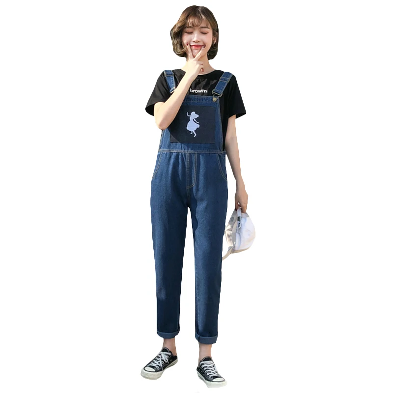 

2019 New Autumn Jeans Female College Wind Cute Cartoon Princess Embroidered Bib Pants Loose High Waist Harajuku Denim Jumpsuit