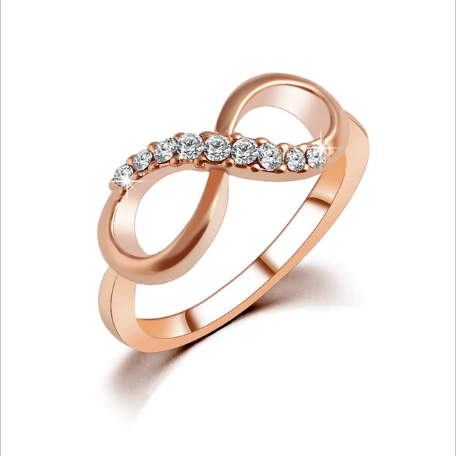 Stylish 8 Shaped Fashion Women Ring Finger Jewelry Rose Gold Color Rhinestone Cr Stylish 8 Shaped Fashion Women Ring Finger Jewelry Rose Gold Color Rhinestone Cr