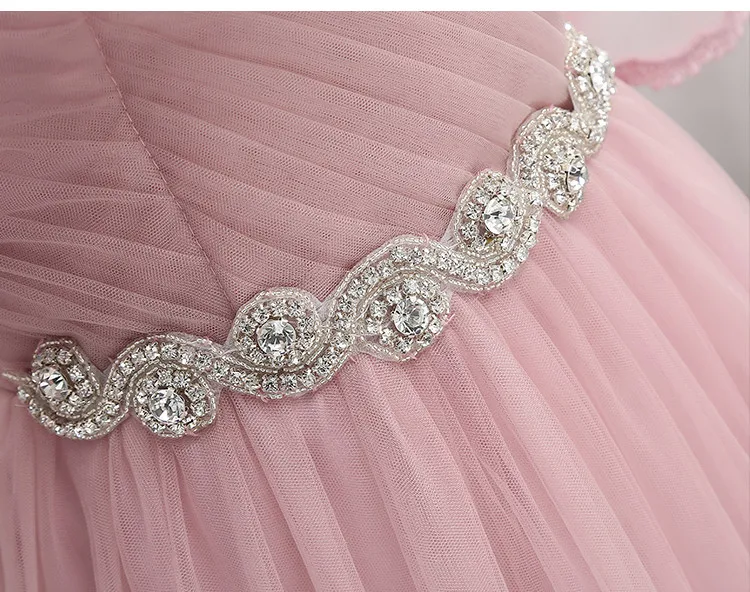 Robe De Soriee новое розовое платье подружки невесты, длина до пола, пышное сексуальное с украшением в виде кристаллов на талии со складками невесты для торжеств элегантные вечерние платья
