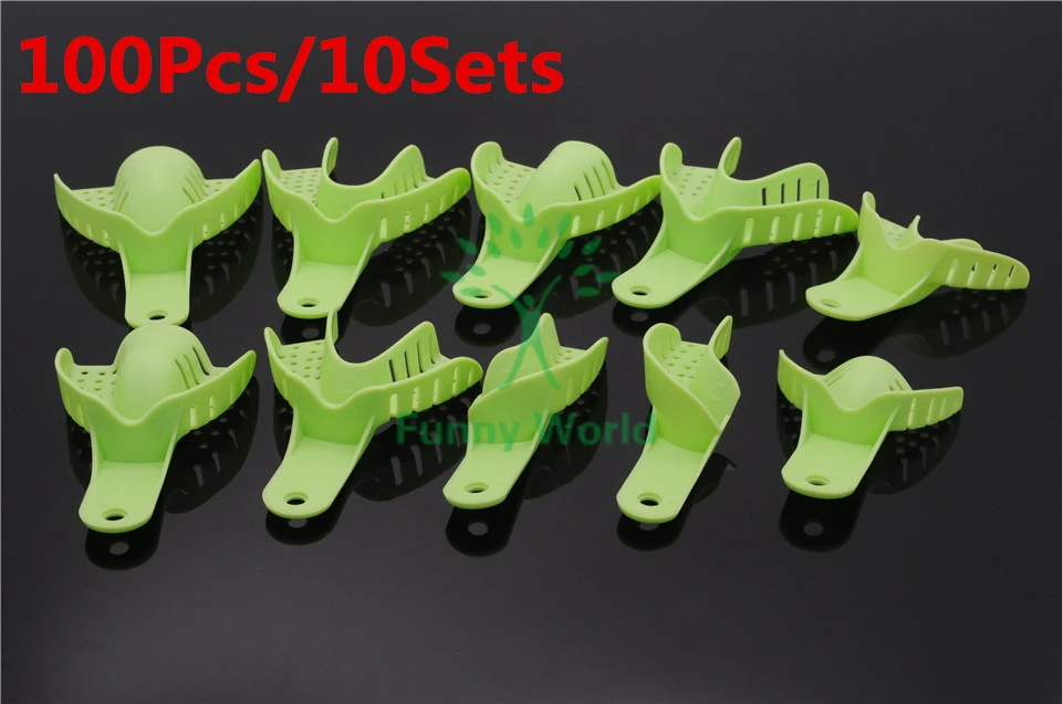 

High Quality 100Pcs Impression Trays Autoclavable Plastic Green Central Supply