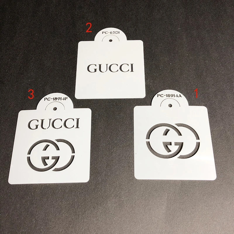 

Famous Brand Bags Logo Shaped Cupcake Stencils PET Template Mold Coffee Spray Stencils Fondant Cake Decoration Tools DIY Moulds