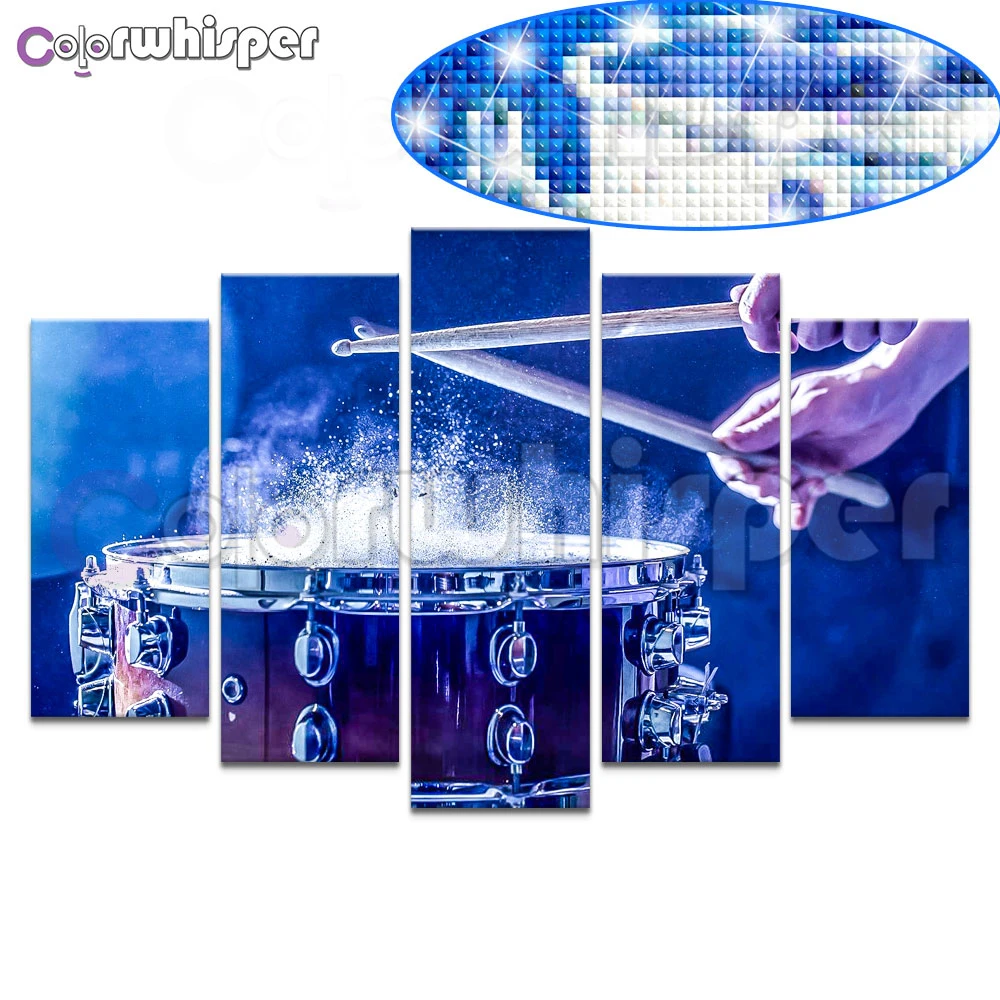 

Diamond Painting Full Square/ Round Drill Drum Set Musical Instruments Pentaptych Daimond Painting Picture Cross Stitch 078XP