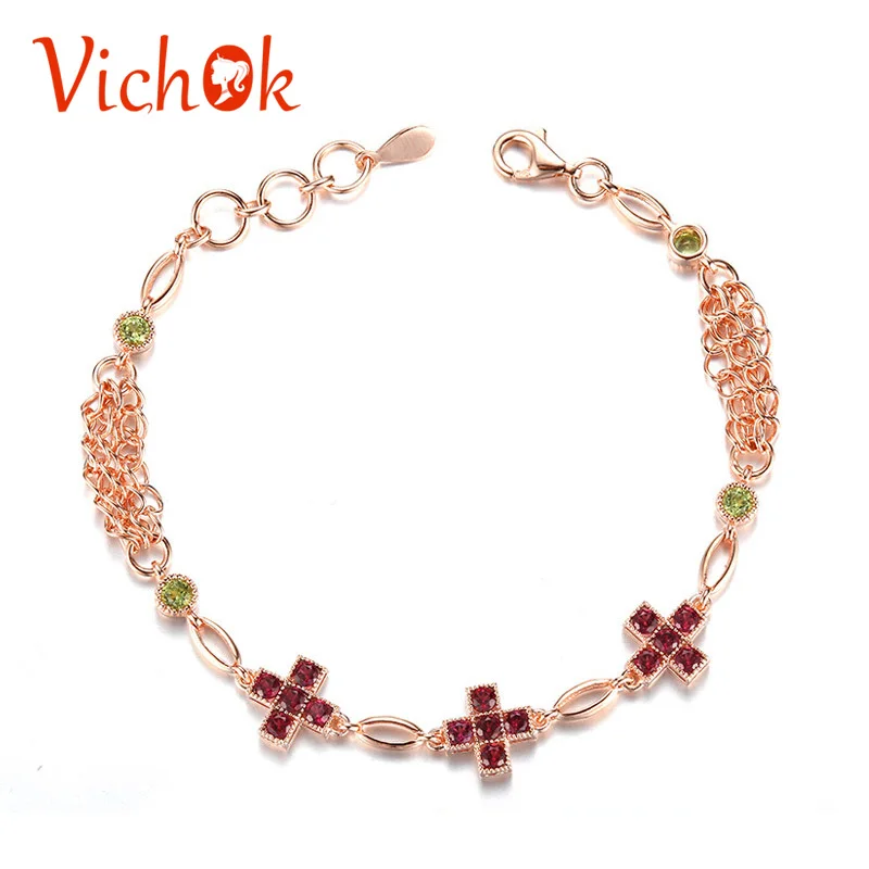 

VICHOK Nature Stone Garnet Peridot 925 Sterling Silver Bracelet Chain Link Adjustable Bracelets For Ladies Fine Jewelry pulseira