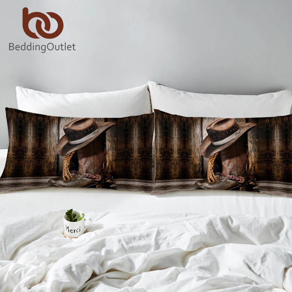 

BeddingOutlet Golden Cowboy Pillow Case Brown 3D Print Pillowcase Hat American Style Hypoallergenic Pillow Cover 2 Size 2-Piece