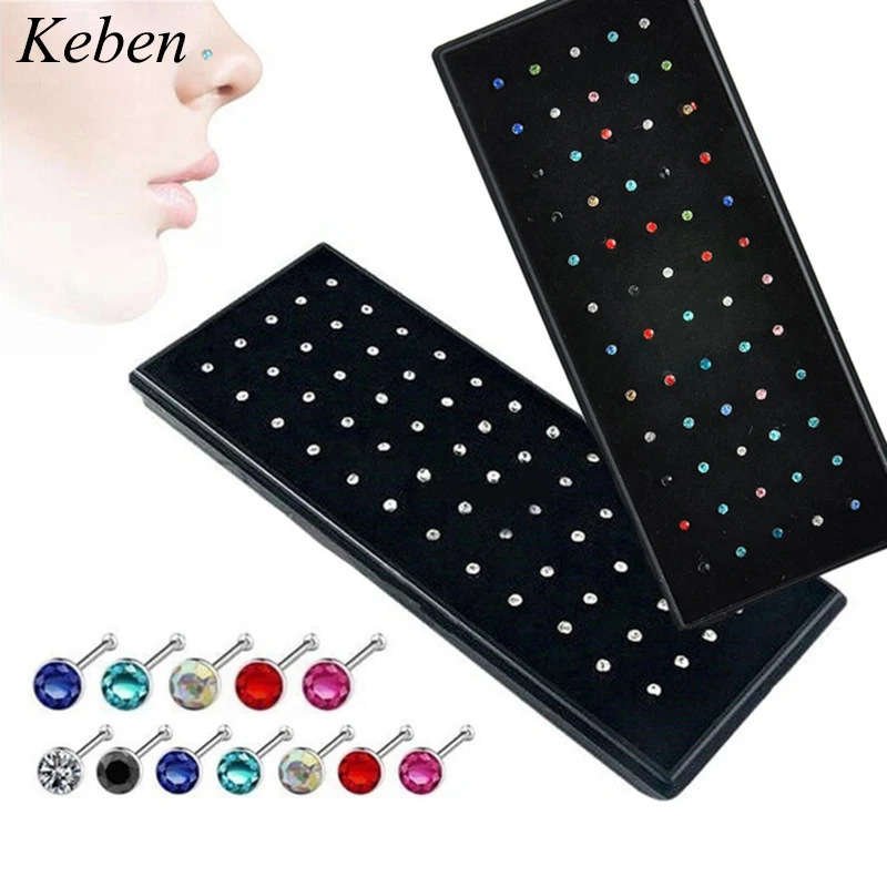 

Wholesale Stainless Steel Nose Piercing Earrings Rhinestone Nose Studs Pins for Women Silver Body Piercing jewelry