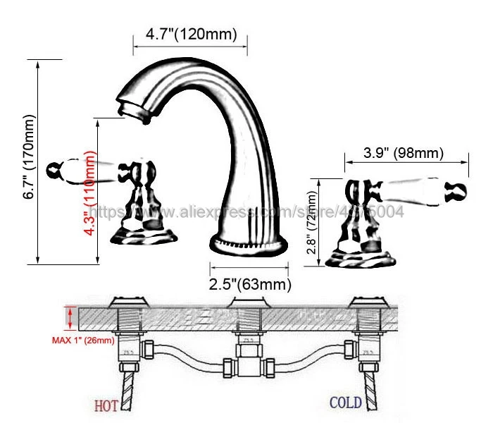 حوض الحنفيات العتيقة النحاس الأحمر الحديثة الحمام بالوعة صنبور مزدوجة عبر مقبض 3 حفرة Bathbasin خلاط الصنابير Nrg068