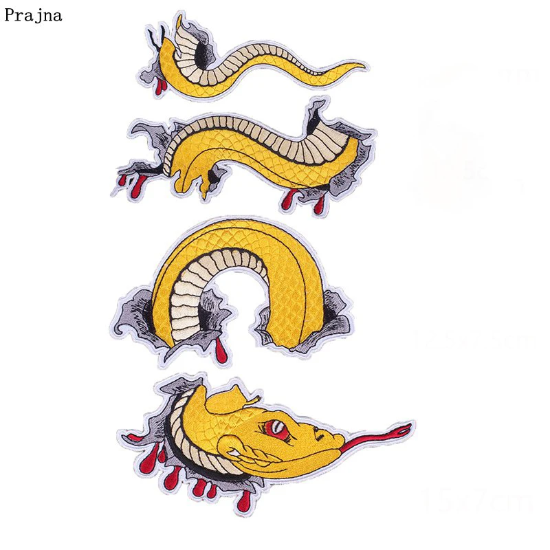 

Prajna Cartoon Unique Animal Patches Iron On Embroidery Applique Broken Dragon Snake Set Patches For Clothing DIY T-shirts Decor