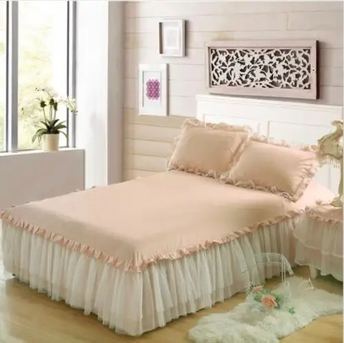 Однотонная кружевная кровать юбка постельные принадлежности Простыня наволочка домашний декор 7 цветов faldones para la cama