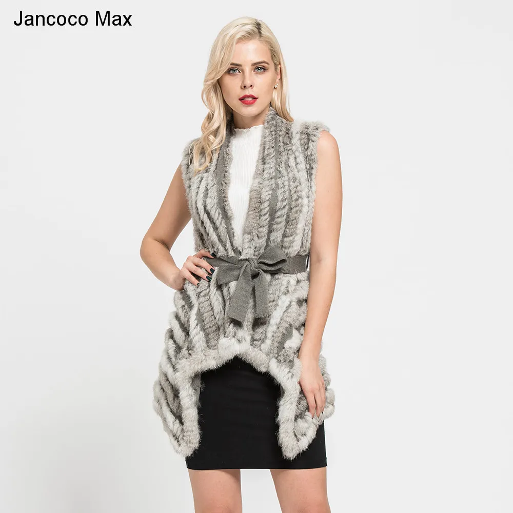 Jancoco Max 2019 новый натуральный мех жилет Леди кроличий вязаный весна осень зима
