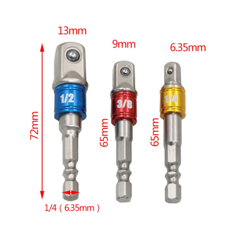 Красочные 3 шт./компл. шестигранный хвостовик с квадратным носком удлинитель головки стержня 1/2 1/4 3/8 универсальный держатель шатун